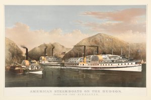 Amerikanske dampbåde på Hudson af Currier and Ives