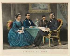 Lincoln derhjemme af Currier and Ives