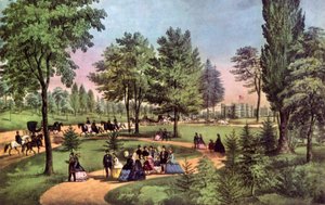 The Drive, Central Park, 1862. af Currier and Ives