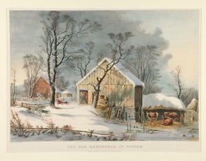 Det gamle husmandssted om vinteren af Currier and Ives