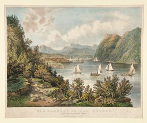 Landskabet af Hudson. Udsigt, nær af Currier and Ives