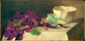Stilleben med anemoner, glasvase og porcelænsskål af Curt Herrmann