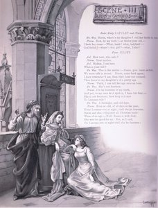 Et værelse i Capulets hus, illustration fra Romeo og Julie, af Curtazzo Curtazzo