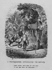 En fotograf, der forbløffer de indfødte (litografi)