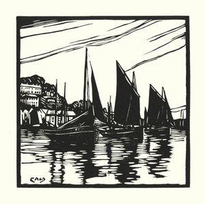 Fiskerbåde og pramme: Cornish Drifters, Looe (træsnit)