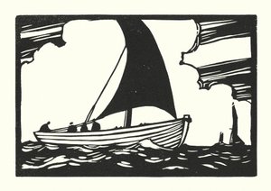 Fiskebåde og pramme: Deal Galley Punt (træsnit) af Cyril A. Wilkinson