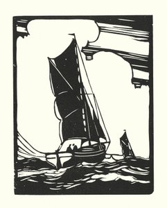 Fiskerbåde og pramme: Leigh Bawley (træsnit) af Cyril A. Wilkinson