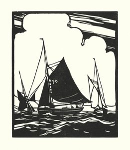 Fiskerbåde og pramme: Whitstable Oyster Boat (træsnit) af Cyril A. Wilkinson