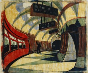 The Tube Station, ca. 1932 (linosnit trykt i farver på væv Japan)