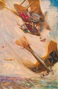 En britisk biplan bringer en tysk Taube ned, c1916 1928 af Cyrus Cuneo