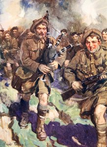 Galant piper, der leder ladningen (farve litho) af Cyrus Cuneo