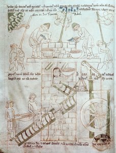 Ms 23 C 124 fol.3 Konstruktionen af Babelstårnet, fra Velislav-bibelen, ca. 1340 af Czech School