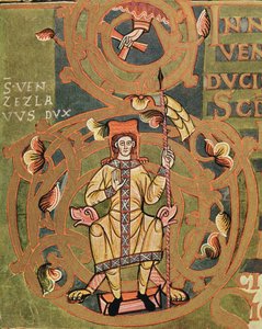 Ms XIV A 13-1 St. Wenceslaus (907-929) fra Vysehrad Codex, ca. 1085 af Czech School