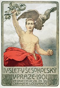 Plakat, der reklamerer for den 4. forsamling i Sokols i Prag i 1901