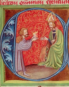 Forfatteren tilbyder sin bog til Charles IV (1316-78) af Bøhmen, fra Opus Ruralium Commodorum af Pietro de Crescenzi (1230-1321) af Czech School