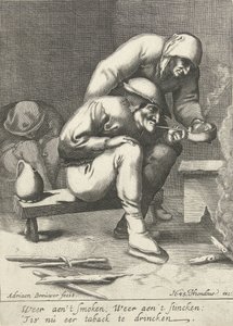 Rygende mand med en kvinde bag sig af D. van den Bremden
