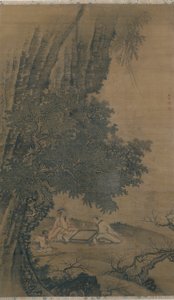 Landskab med daoistiske udødelige, der spiller Weiqi