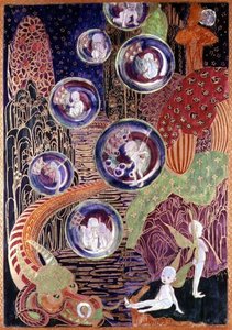 Wedgwood Fairyland glansplade, ca. 1917 (knogleporcelæn) af Daisy Makeig Jones