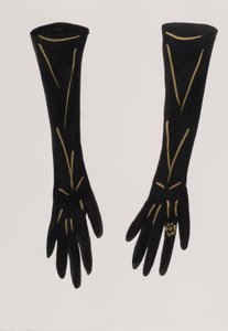 Black Gloves, 2017 (sort india-blæk med guldfarvet filtpen på papir) af Daisy de Villeneuve