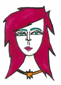 Dark Pink Hair, 2024 (pen med maling på papir) af Daisy de Villeneuve