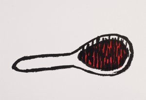 Hair Brush, 2017 (sort og rødt india-blæk på papir) af Daisy de Villeneuve