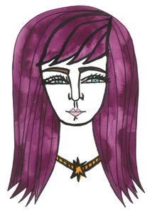 Purple Hair, 2024 (pen med maling på papir) af Daisy de Villeneuve