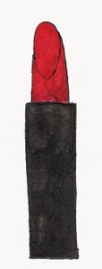 Red Lipstick, 2017 (rødt og sort india-blæk med guldfarvet filtpen på papir) af Daisy de Villeneuve