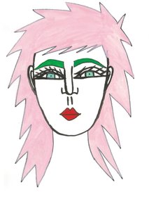 Shaggy Pink Hair, 2024 (pen med maling på papir) af Daisy de Villeneuve