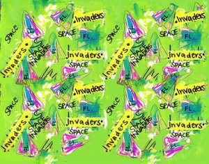 Space Invaders (akvarel, tape, pen, photoshop) af Daisy de Villeneuve