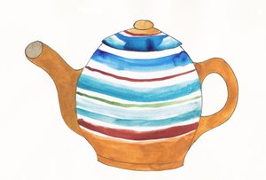 Teapot, 2017 (brunt, blåt, rødt og grønt india-blæk på papir)