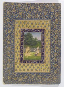 Layla Reading til Majnun, der sidder under et træ ved en lotusbassin, Delhi, ca. 1720-40 af Dal Chand