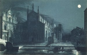 Nattescene i kirken SS. Giovanni og Paolo, Venedig, graveret af Brizeghel (litografi) af Dalda (after)