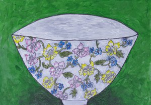 Farverig skål med blomstermotiv af Dale Hefer & Family