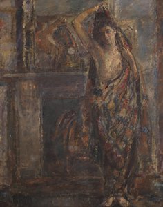 Draperet kvinde stående ved en kappe (verso), 1938 (olie på lærred)