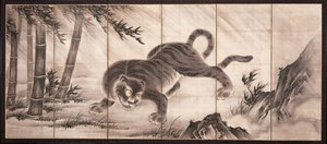 Tiger [til venstre for parret Dragon og Tiger], midten af 1500-tallet (blæk på papir) (se også 6114494) af Dōan Yamada