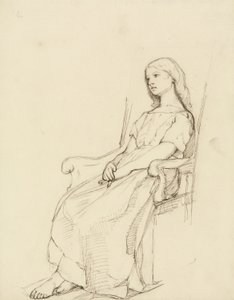 Studie af en ung pige, siddende (pen & blæk og grafit på papir) af Daniel Maclise