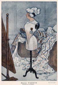 Madame Jeanne Paquin (1869-1936), fransk couturiere, repræsenteret med Æreslegionens kors, som hun netop har opnået - illustration af Daniel De Losques (Henri Casimir Paul Thhouroude dit) (1880-1915) i "" Fantasio"" af 1913