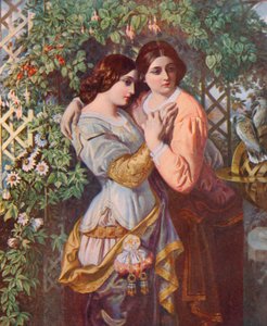 Shakespeare: Celia og Rosalind, As You Like It, Act I, Scene 3 (farve litho)