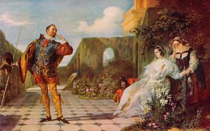 Shakespeare: Malvolio og Olivia, Twelfth Night, Act III, Scene 4 (farve litho)