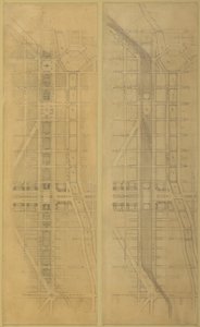 Plade 79 2 Tegninger fra The Plan of Chicago, 1909: Foreslået placering og arrangement af... af Daniel Burnham