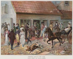 Colonial Days i New York (farve litho) af Daniel Carter  Beard