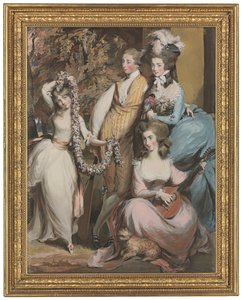Et portræt i fuld længde af Mary Sturt af Crichel (1740-1807) stående med sine tre ældste børn, Diana, Mary og Humphry (blyant, pastel og bodycolour) af Daniel Gardner