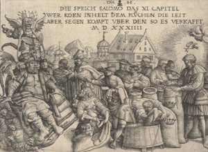 Illustration til Ordsprogene 11:26, 1534.