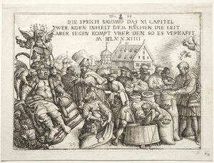 Illustration til ordsprog XI Kornhamstrerne. af Daniel Hopfer
