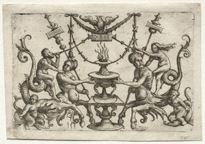 Ornament med Siren og Triton. af Daniel Hopfer