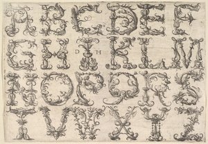 Ornamenteret romersk majuscule-alfabet, ca. 1520.