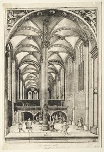 Udsigt i det indre af St. Catherines kirke i Augsburg. af Daniel Hopfer
