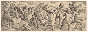 Jomfru og barn med engle, der danser i et landskab, 1530