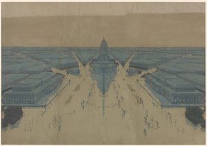 Udsigt over det foreslåede Civic Center Plaza og bygninger, Chicagos plan fra 1909