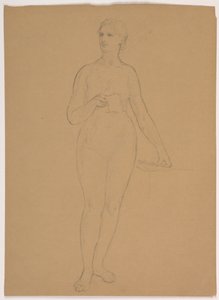 Tegning, kvindelig nøgen stående, 1850-60 af Daniel Huntington
